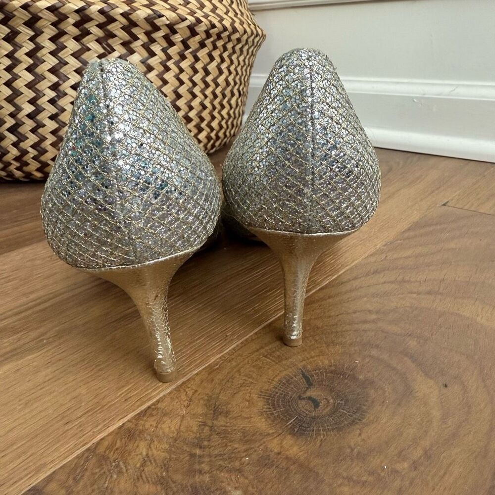 Jimmy Choo Glitter Fabric Isabel Peep Toe Pumps Heels 39.5 - Picture 7 of 11